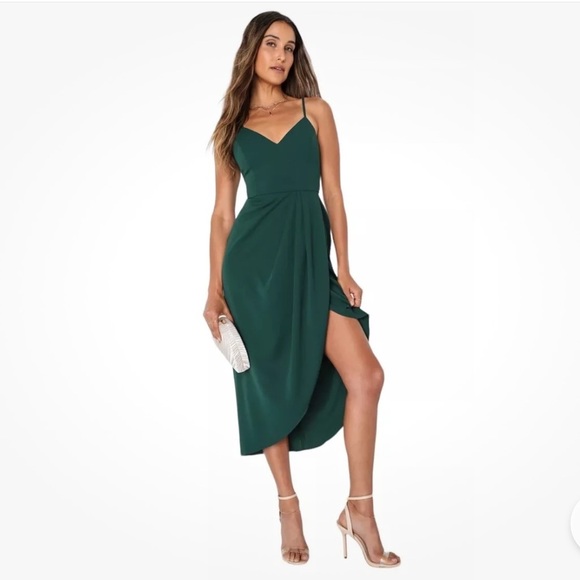 Lulus Dresses & Skirts - Lulus Dark Green Reinette Lightly Pleated Tulip Split Midi Dress Size M